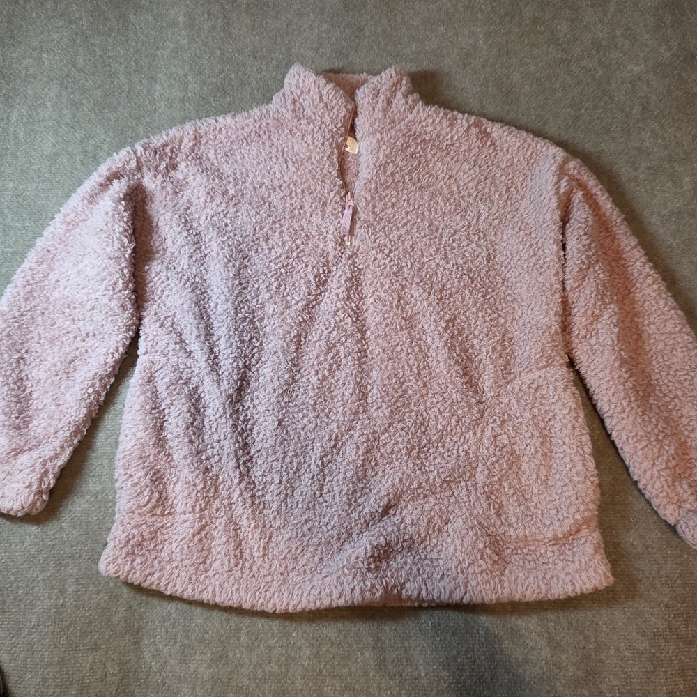 Cuddl Duds Faux Fur Lounge Set M Pink Mock Neck Zip Top Gray Polka Dot Pants